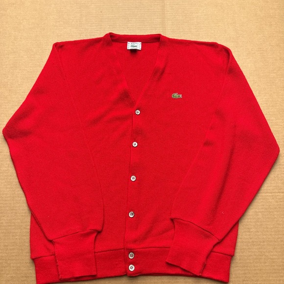 Lacoste Other - Izod Lacoste Vintage USA Cardigan Sweater Mens Sz L Red Pullover Long Sleeve